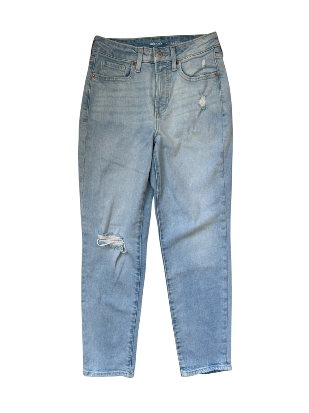 Old Navy Straight Jeans Women's Size 2 Light Wash Distressed High Rise Denim